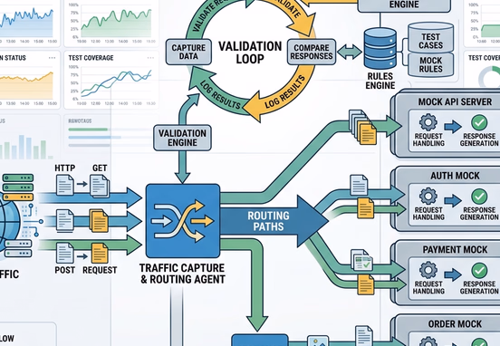 Automated validation loop capturing web traffic and routing it into containerized mock servers
