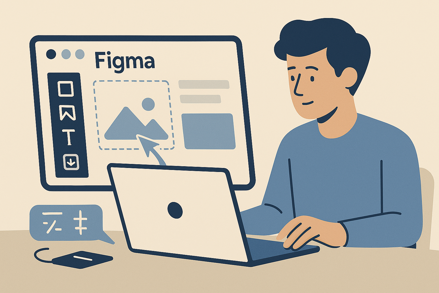 User building a simple website using Figma’s new creation tool, showing basic layout features.