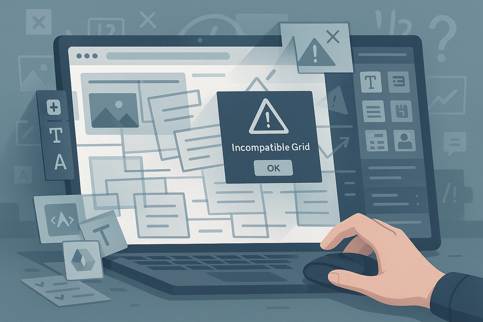 User experiencing frustration while editing a complicated, restrictive website layout.