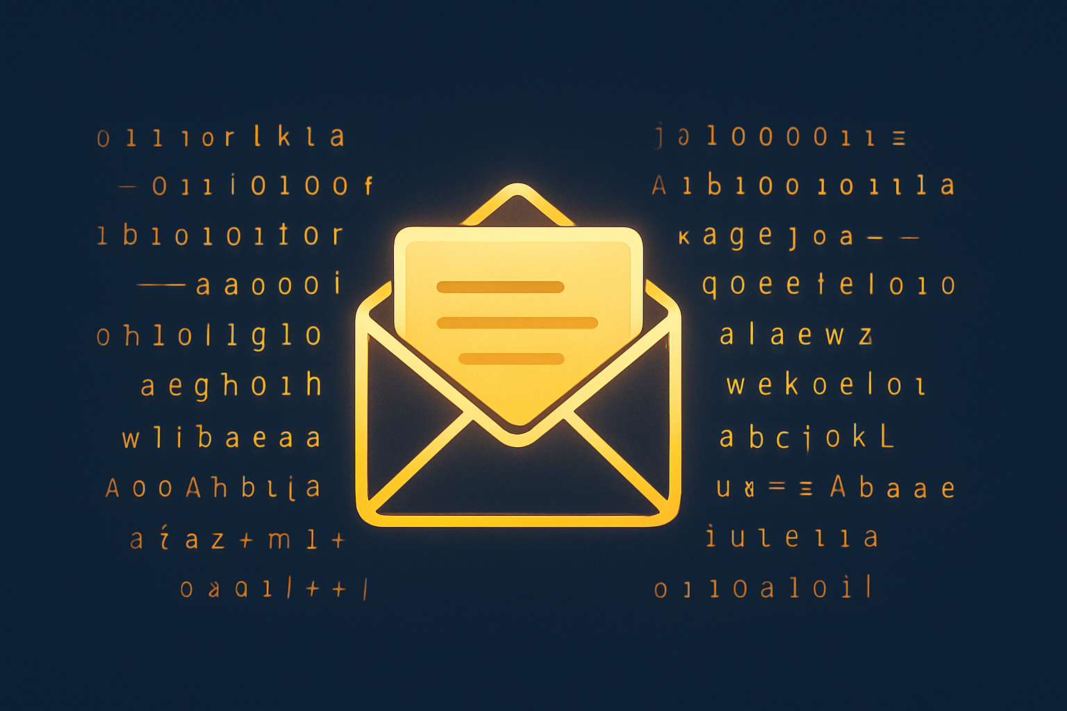 Illustration of an email icon surrounded by encrypted data streams, symbolizing confidentiality in email communications.