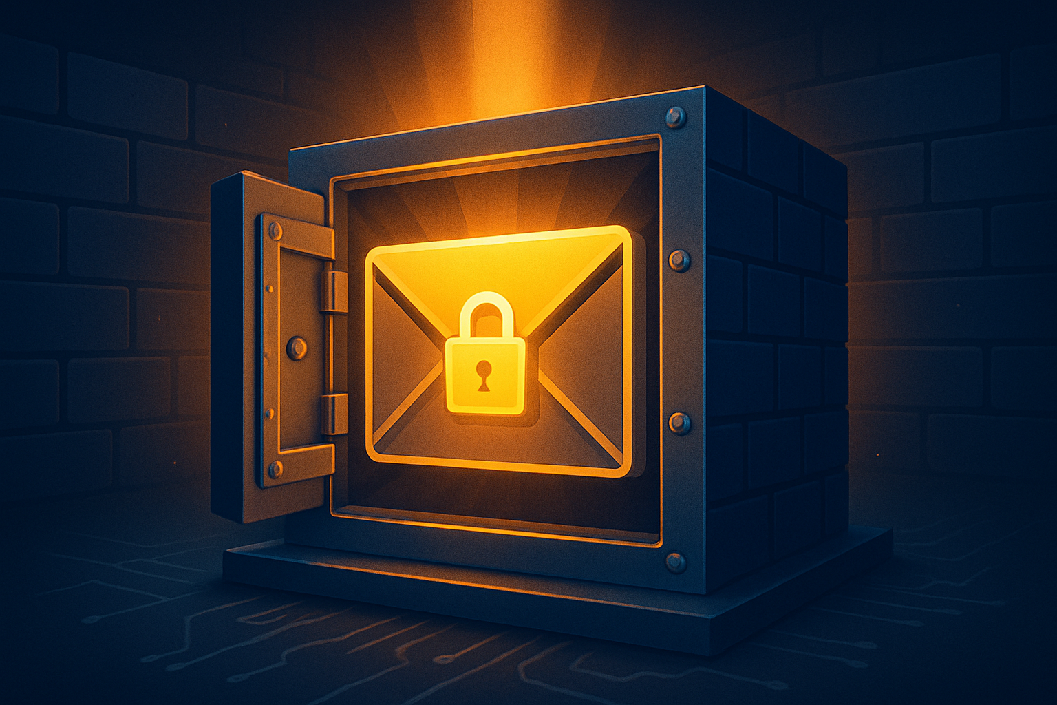 Illustration of a secure, fortified mailbox on a digital platform, representing strong email security and protection.