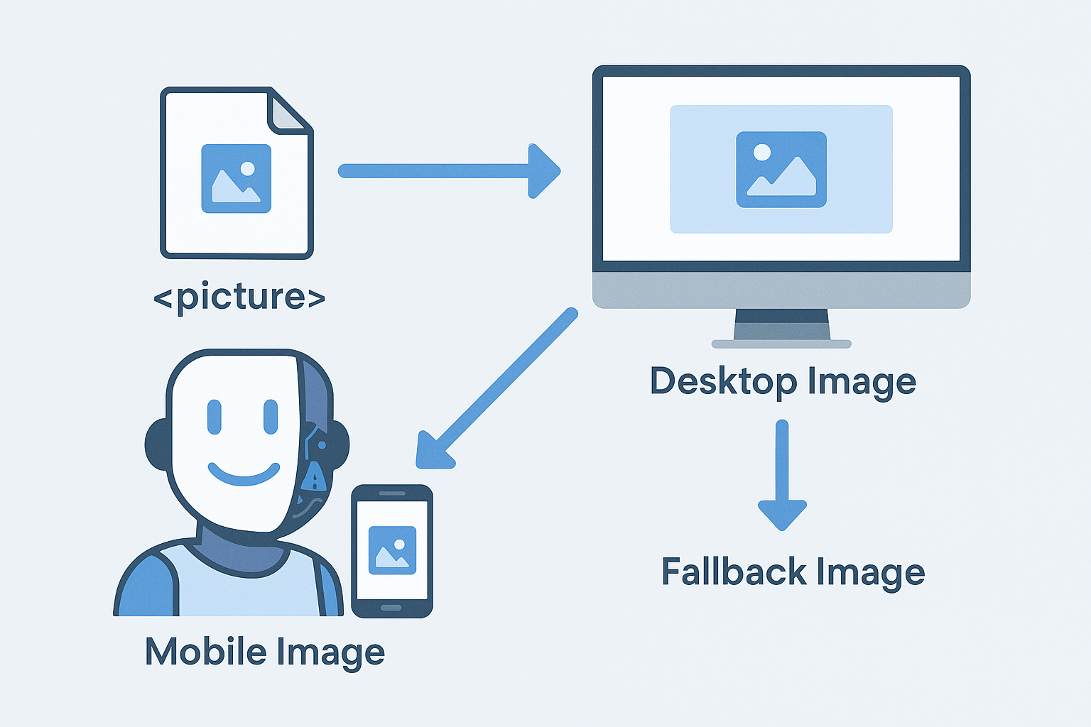 Step-by-step illustration of optimizing images by cropping in Figma or Adobe XD, compressing with Compressor.io, and converting to WEBP format using CloudConvert.
