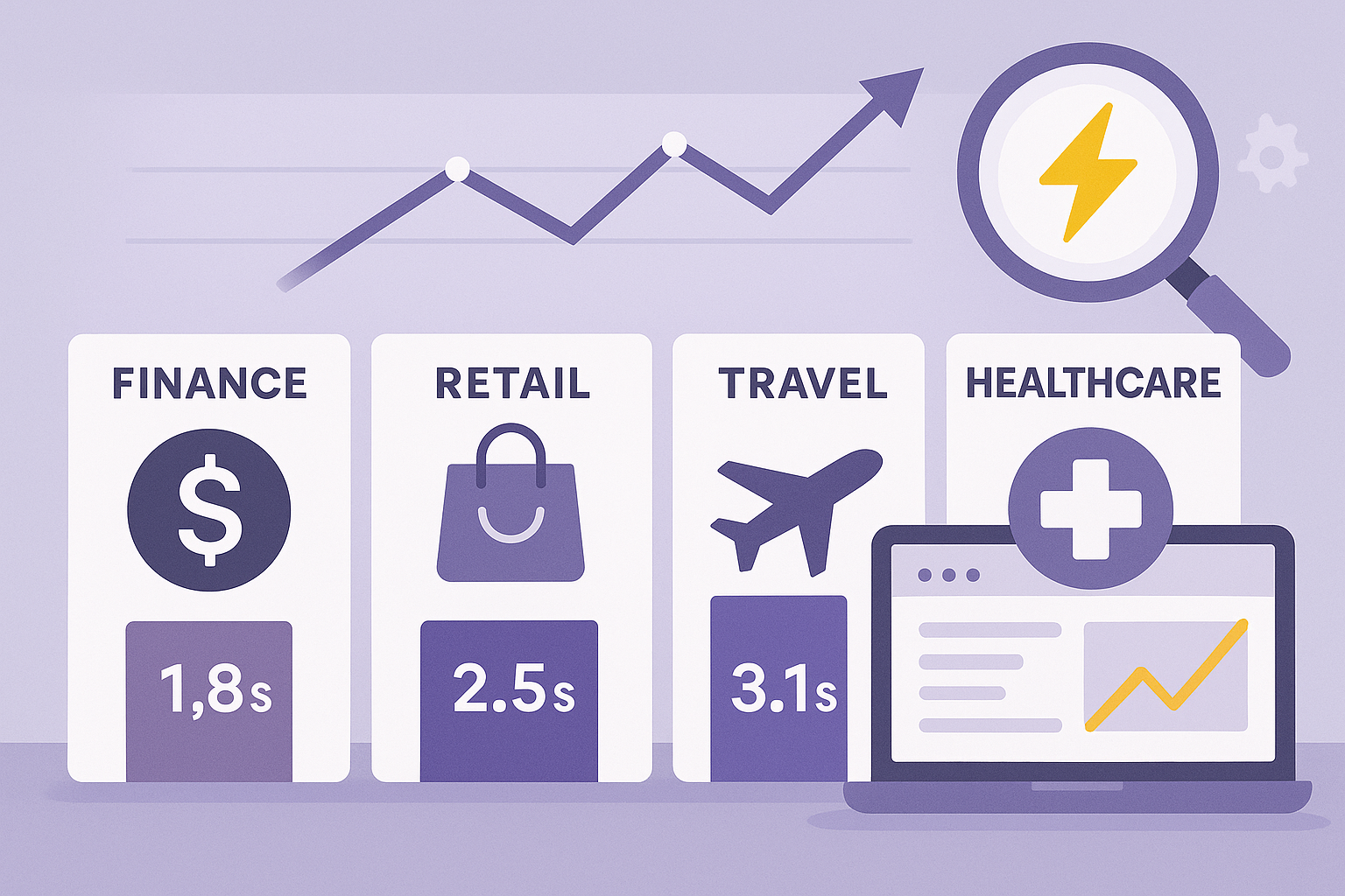 Infographic comparing website load times for different industries with sector icons