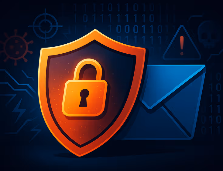 Feature image showing a shield and padlock protecting an email envelope, representing secure IMAP email communication.