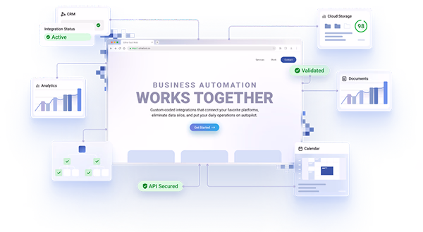 Website development service mockup showcasing secure code architecture with an SSL encrypted verification badge, active secure connection alerts, and clean vulnerability scan reports.
