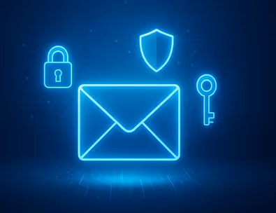 Digital envelope with security icons representing SSL email encryption and data protection.