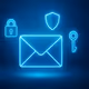 Digital envelope with security icons representing SSL email encryption and data protection.