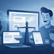 Modern illustration of a fast website loading on multiple devices, representing speed, efficiency, and positive user experience.